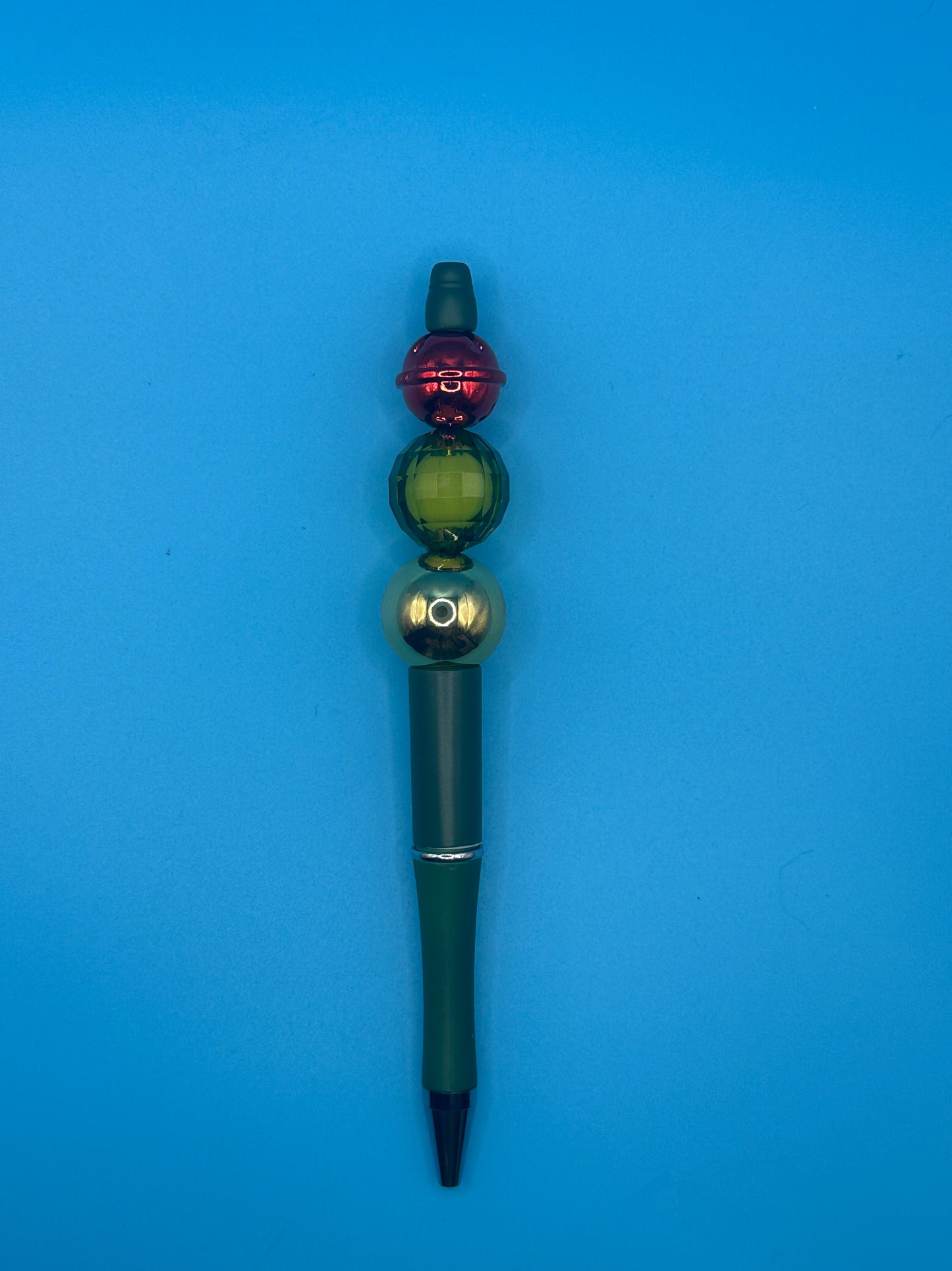 Beaded Ball Point Pen - Green | Gold | Red Bell