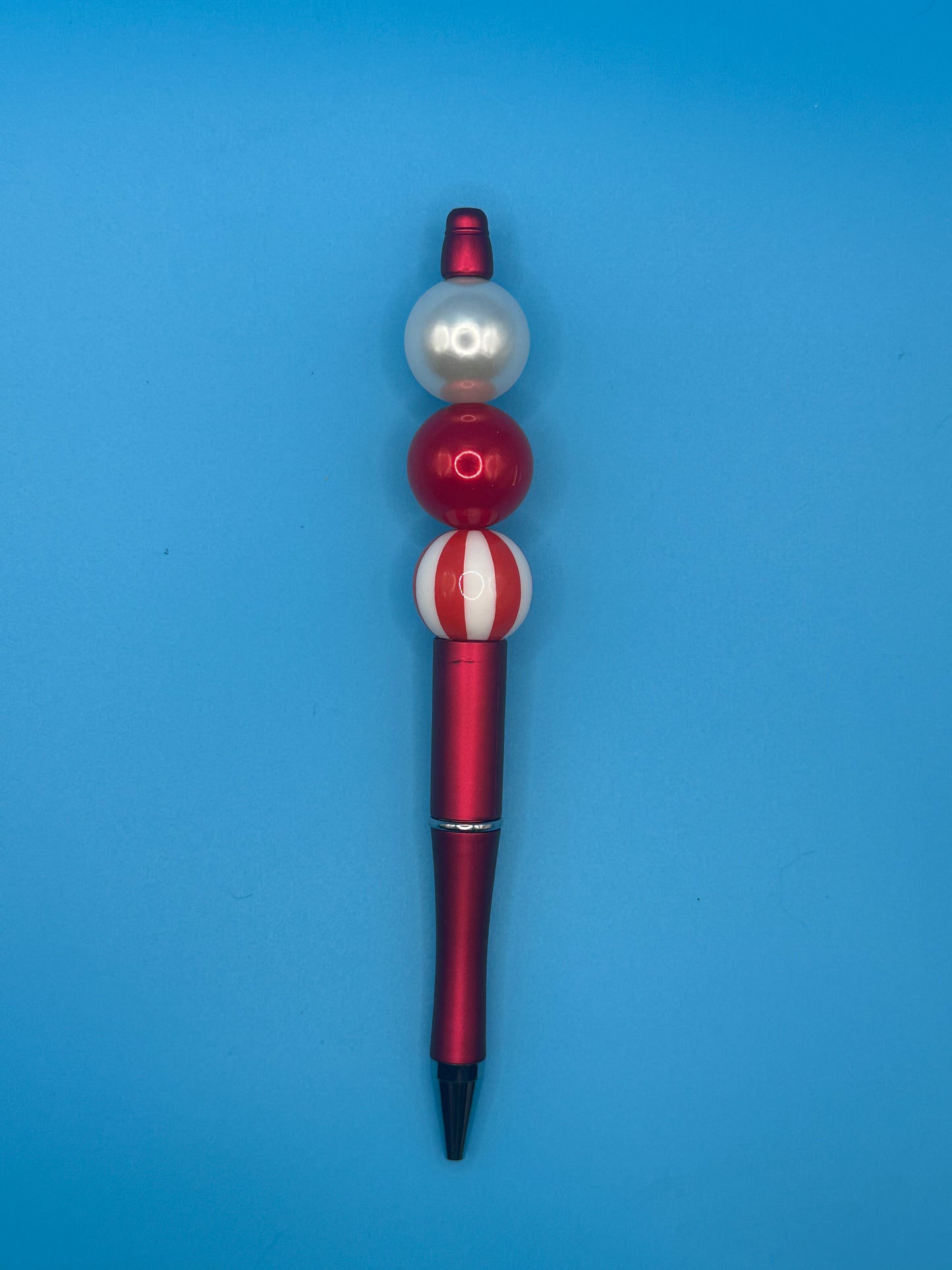 Beaded Ball Point Pen - Red | Stripes | White