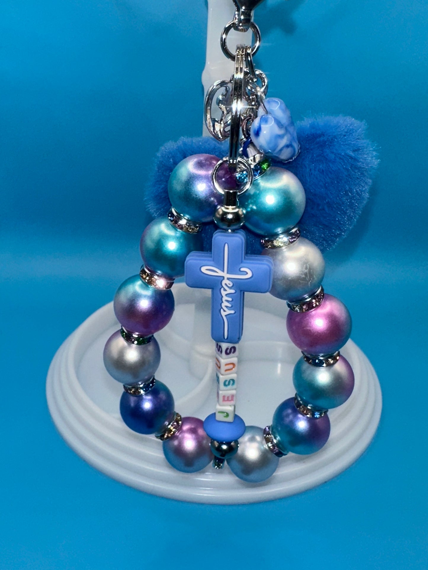 Keychain - Charmed Beaded Wristlet - Faith Based - Blue