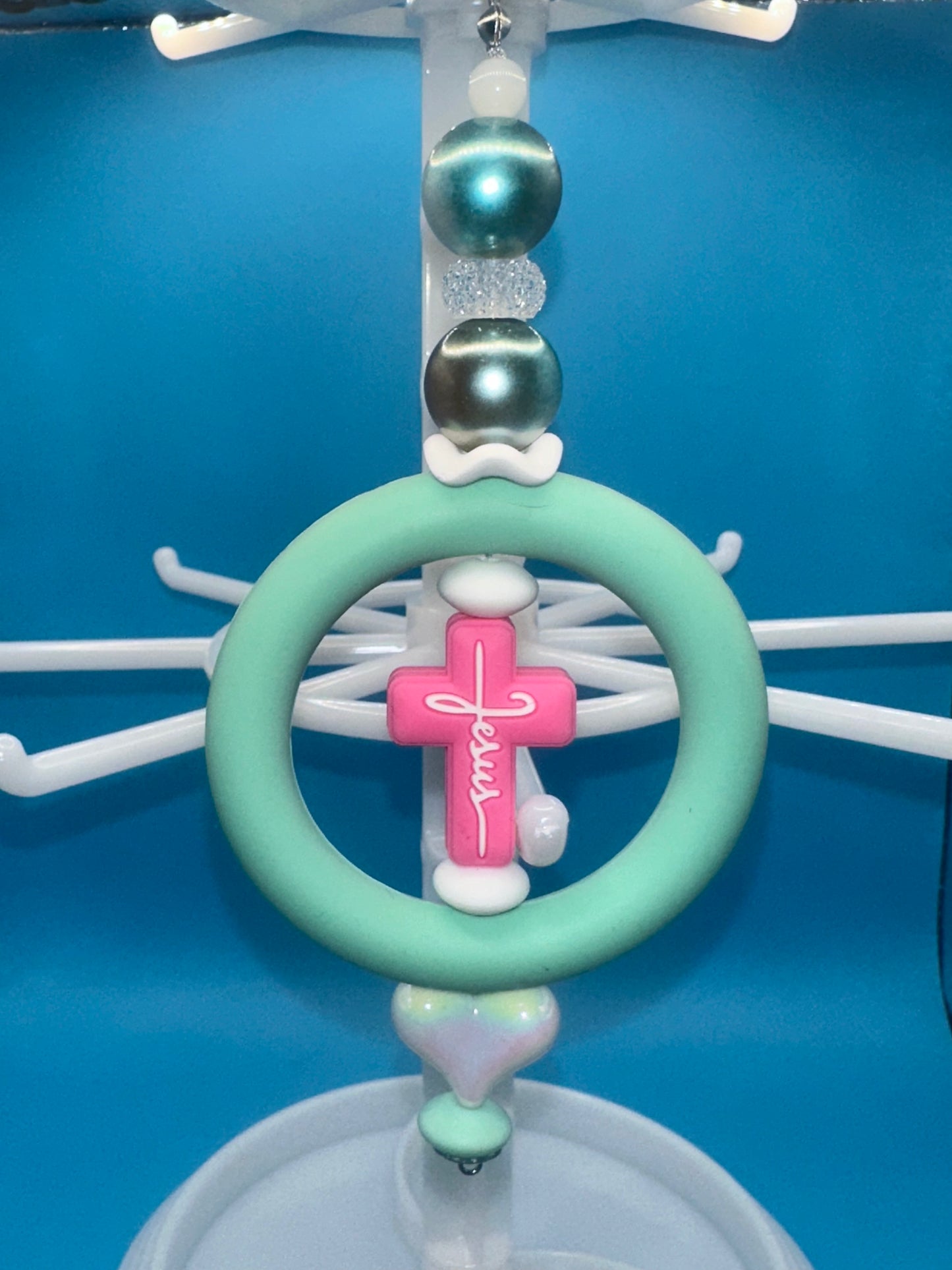 Faith Based Purse Charm - Keychain - Pastel Teal | Pink