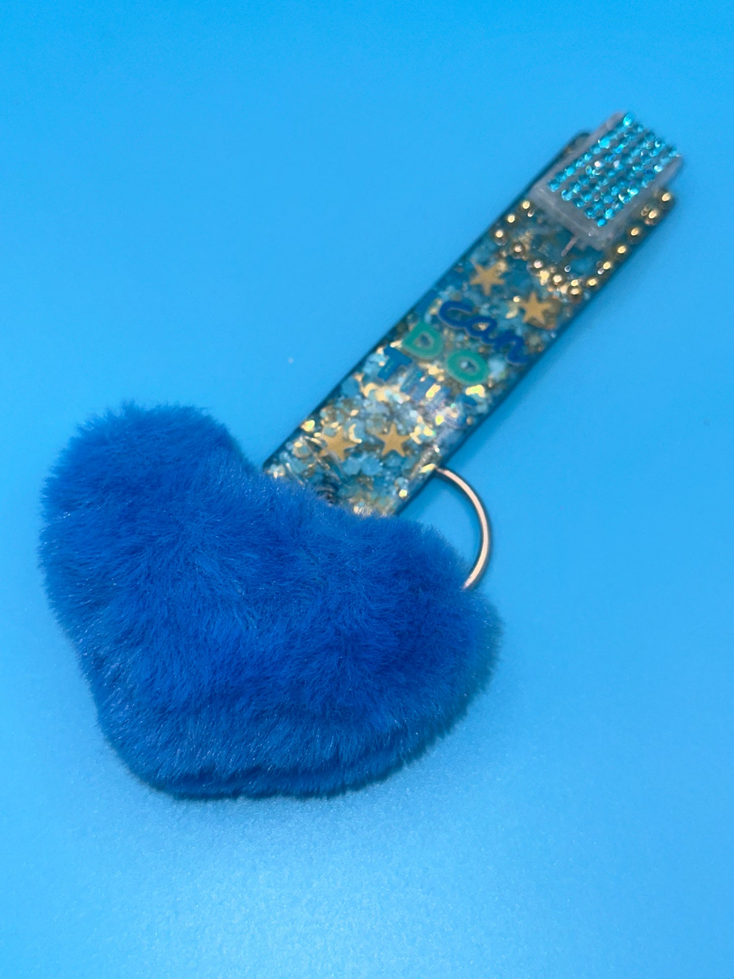 Card Grabber Keychain for Long Nails w/Heart Pom