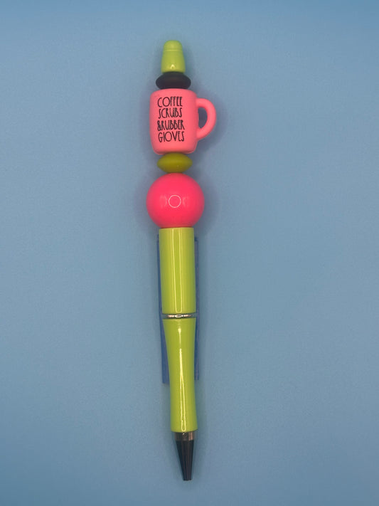 Beaded Writing Pen - Green/Pink w/Mug Bead
