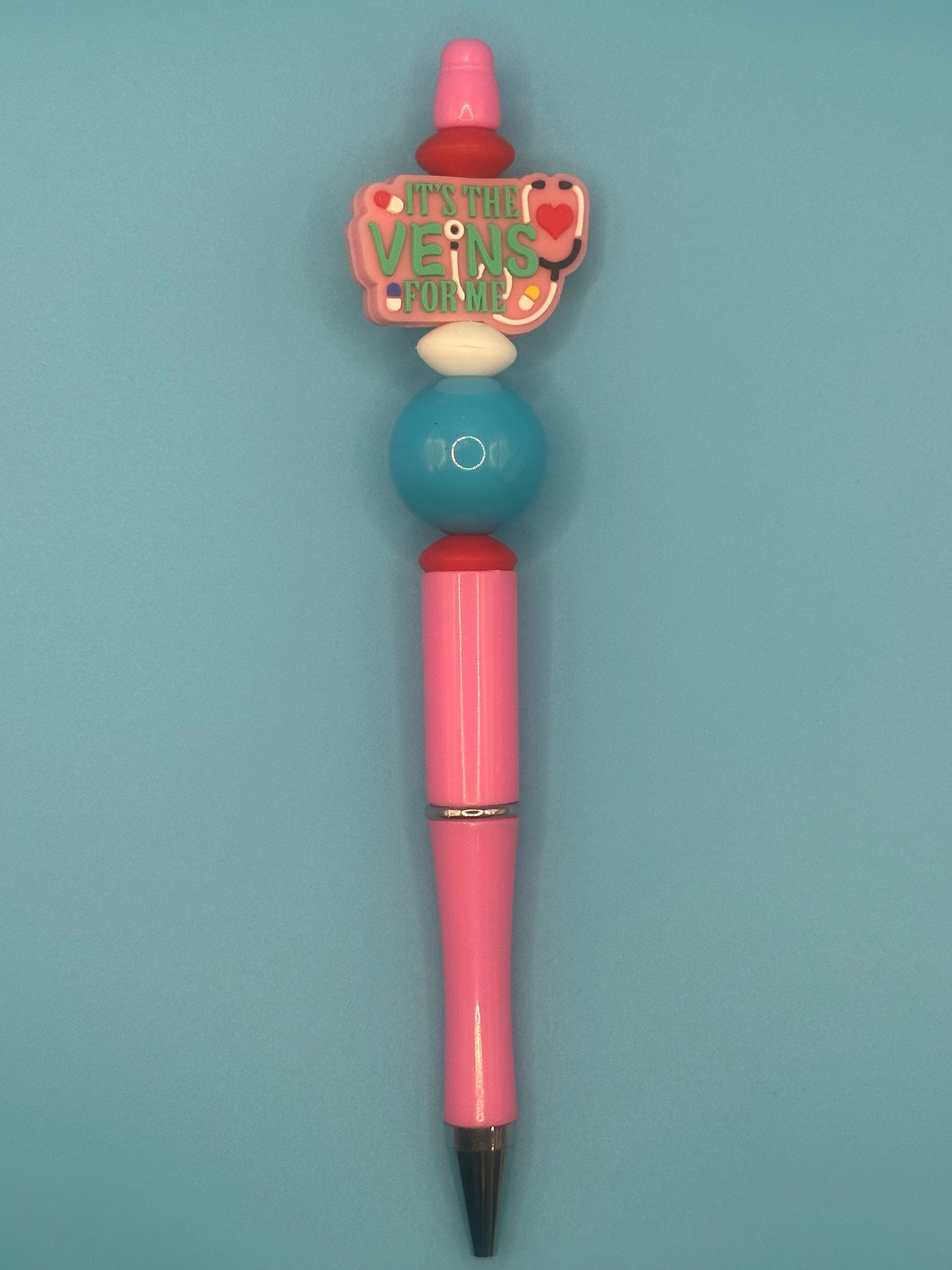Beaded Writing Pen - Pink w/Medical Theme Bead