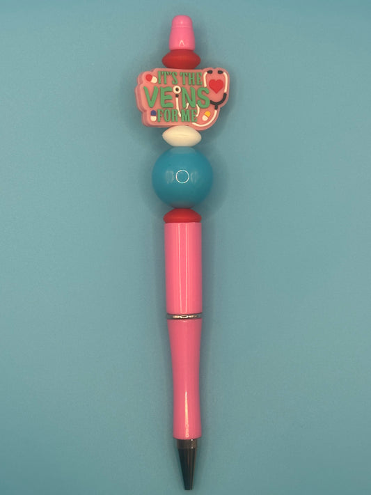 Beaded Writing Pen - Pink w/Medical Theme Bead