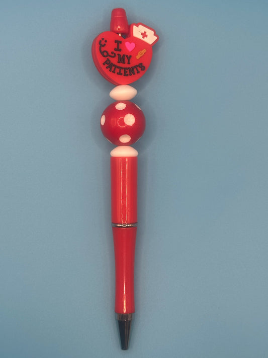 Beaded Writing Pen - Red w/Medical Theme Bead