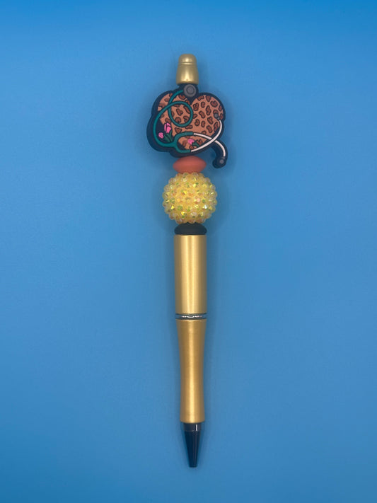 Beaded Writing Pen - Gold w/Medical Theme Bead