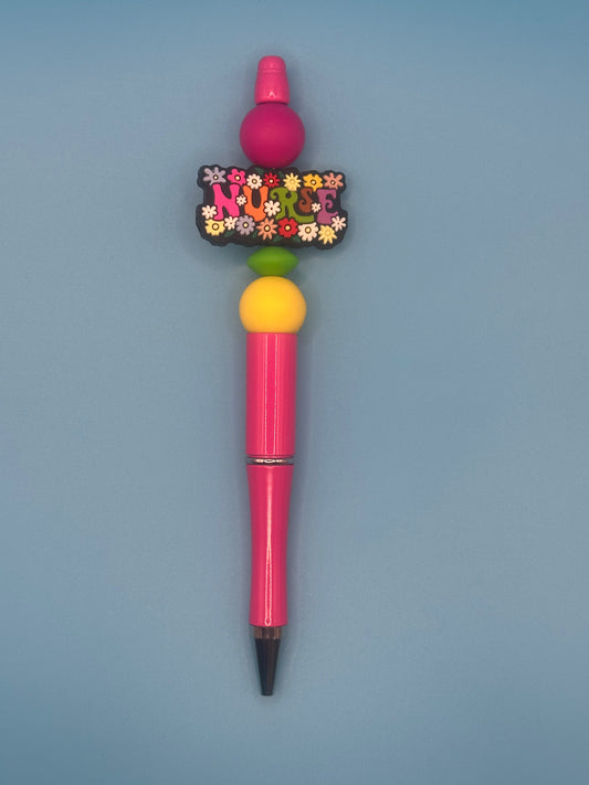 Beaded Writing Pen - Pink w/Nurse Theme Bead