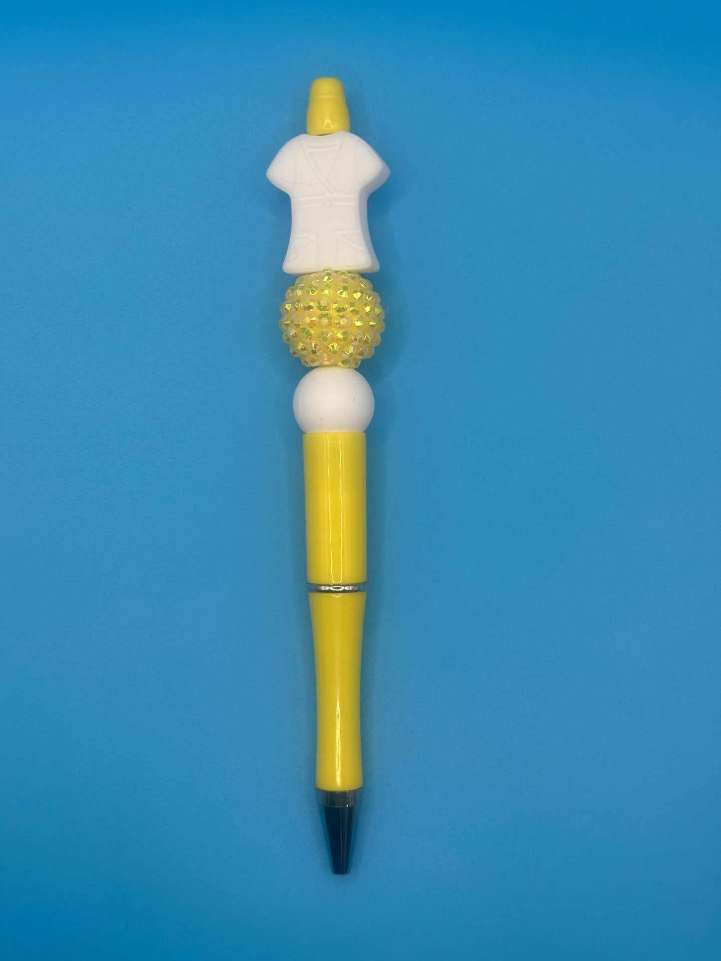 Beaded Writing Pen - Yellow w/White Medical Theme Bead