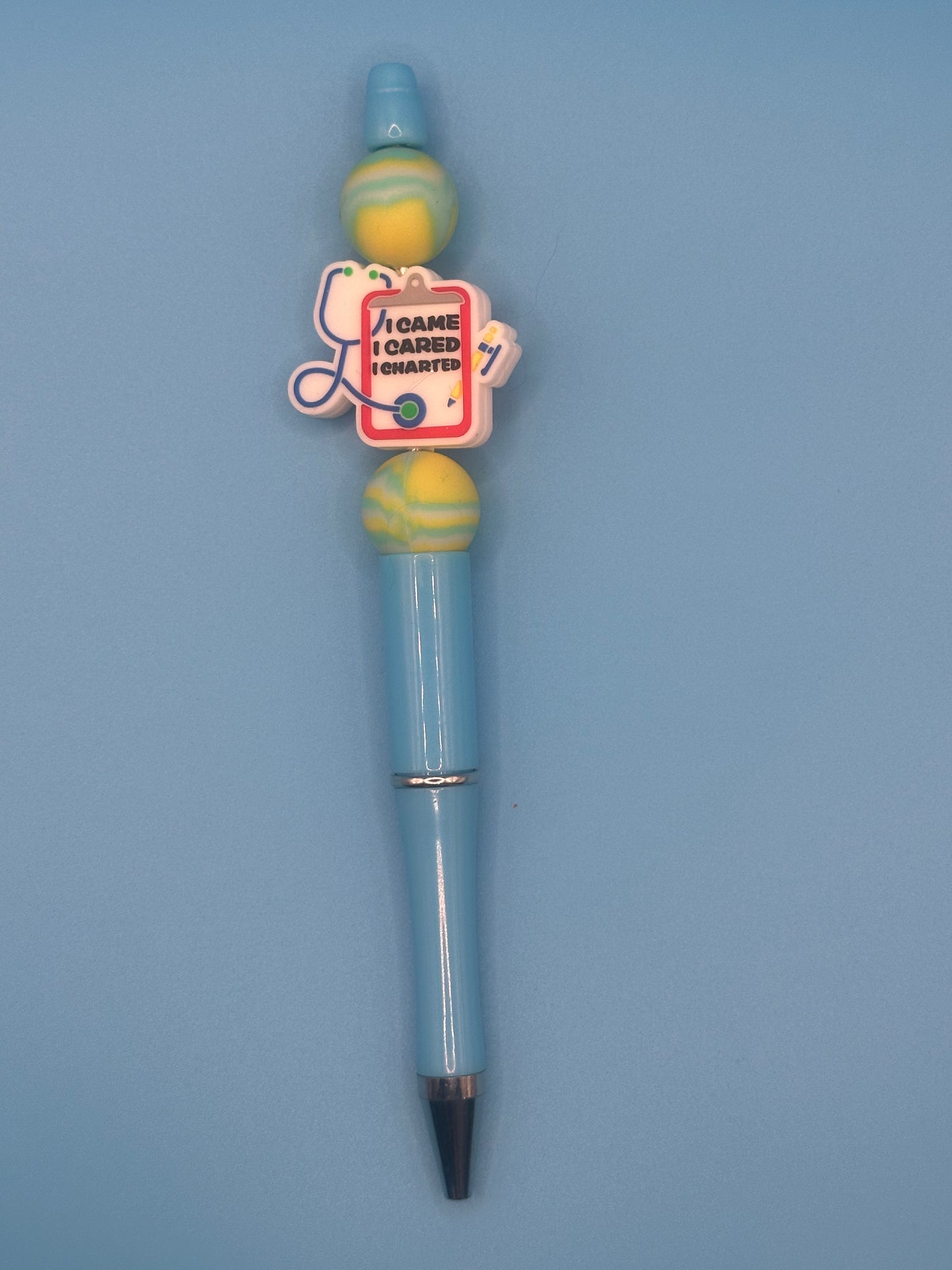 Beaded Writing Pen - Blue w/Medical Theme Bead 1