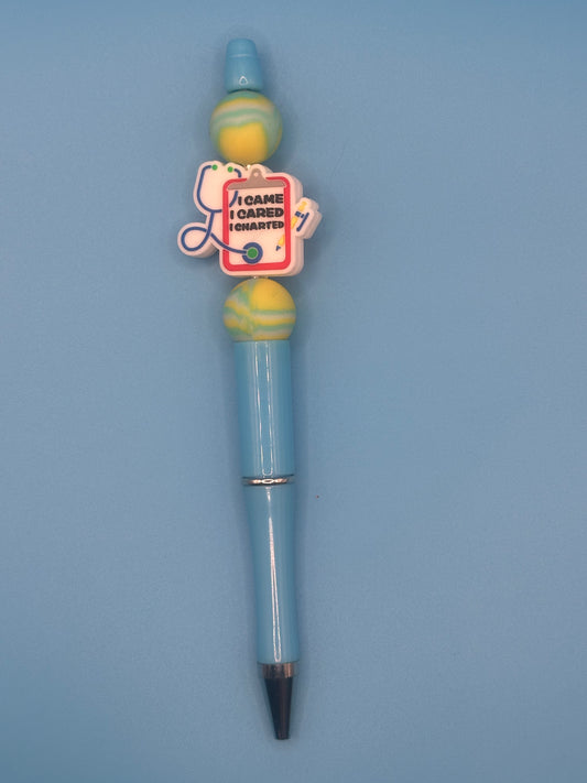 Beaded Writing Pen - Blue w/Medical Theme Bead 1
