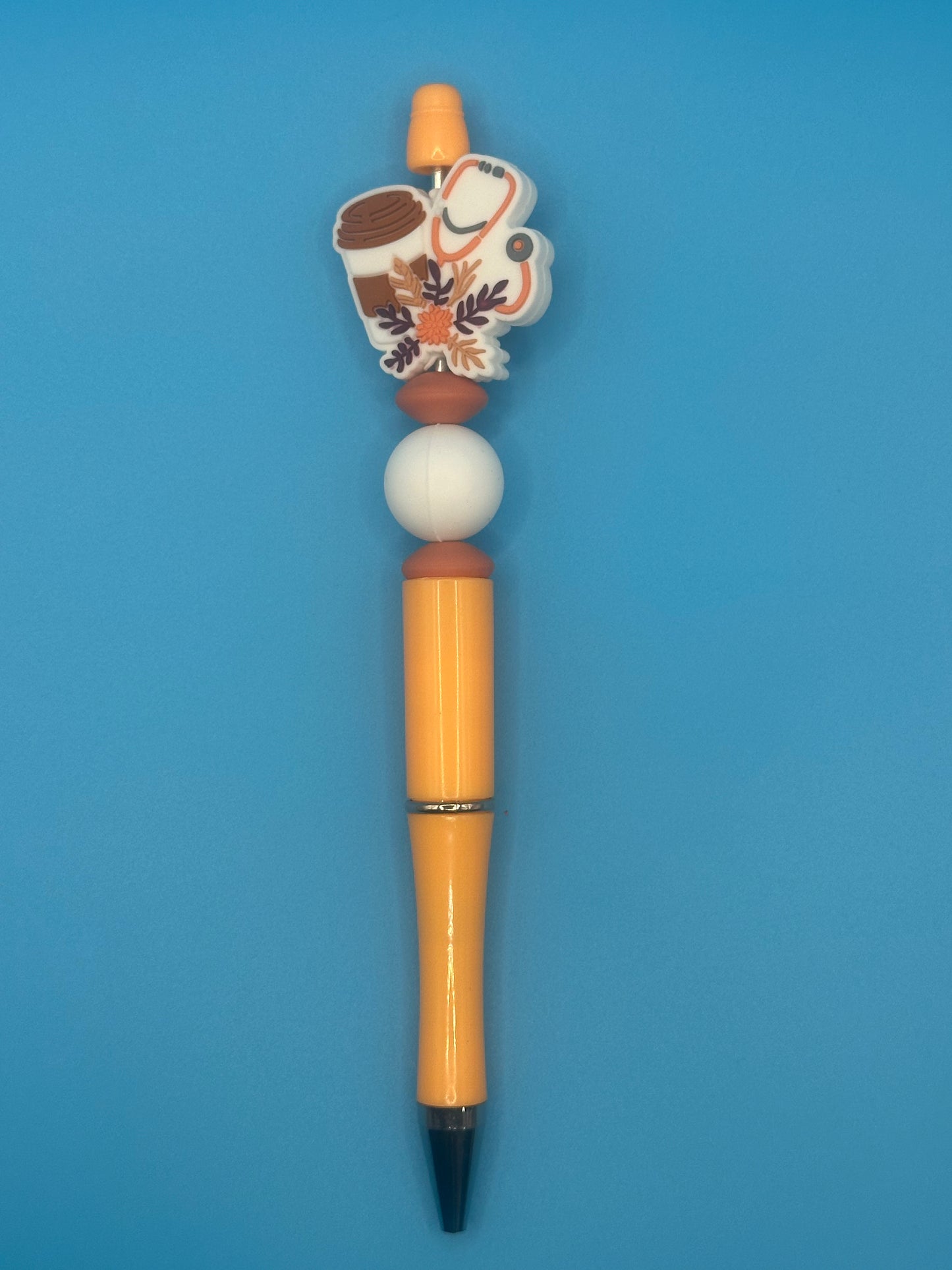 Beaded Writing Pen - Beige/Brown w/Medical Theme Bead