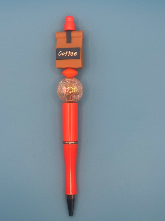 Beaded Writing Pen - Orange w/Coffee Bag Bead