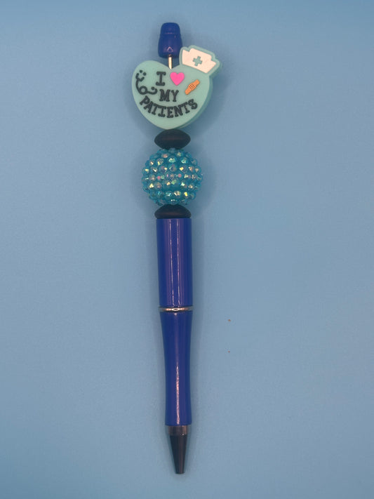 Beaded Writing Pen - Blue w/Medical Theme Bead 2