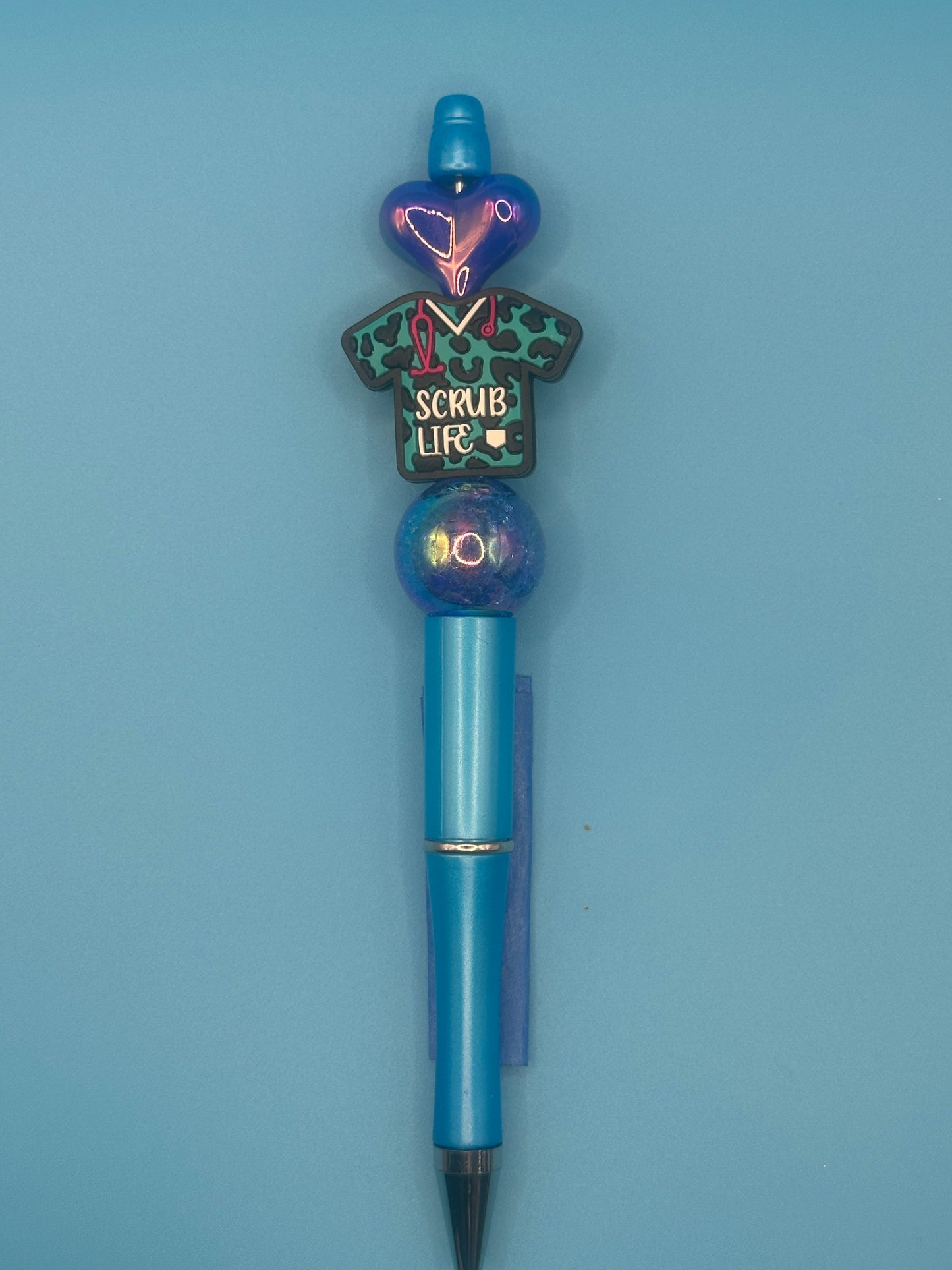 Beaded Writing Pen - Blue w/Scrub Life Bead