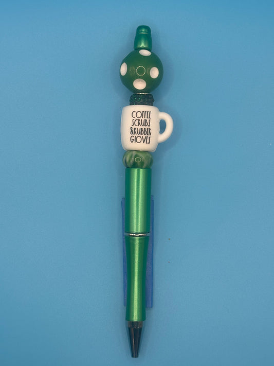 Beaded Writing Pen - Green w/Mug Bead