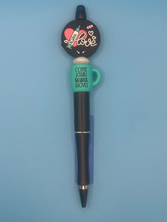 Beaded Writing Pen - Black w/Medical Theme Bead