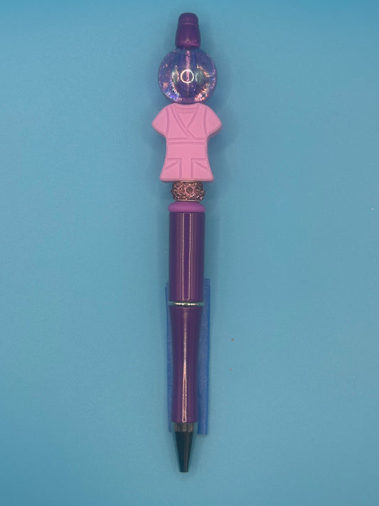 Beaded Writing Pen - Purple w/Medical Theme Bead