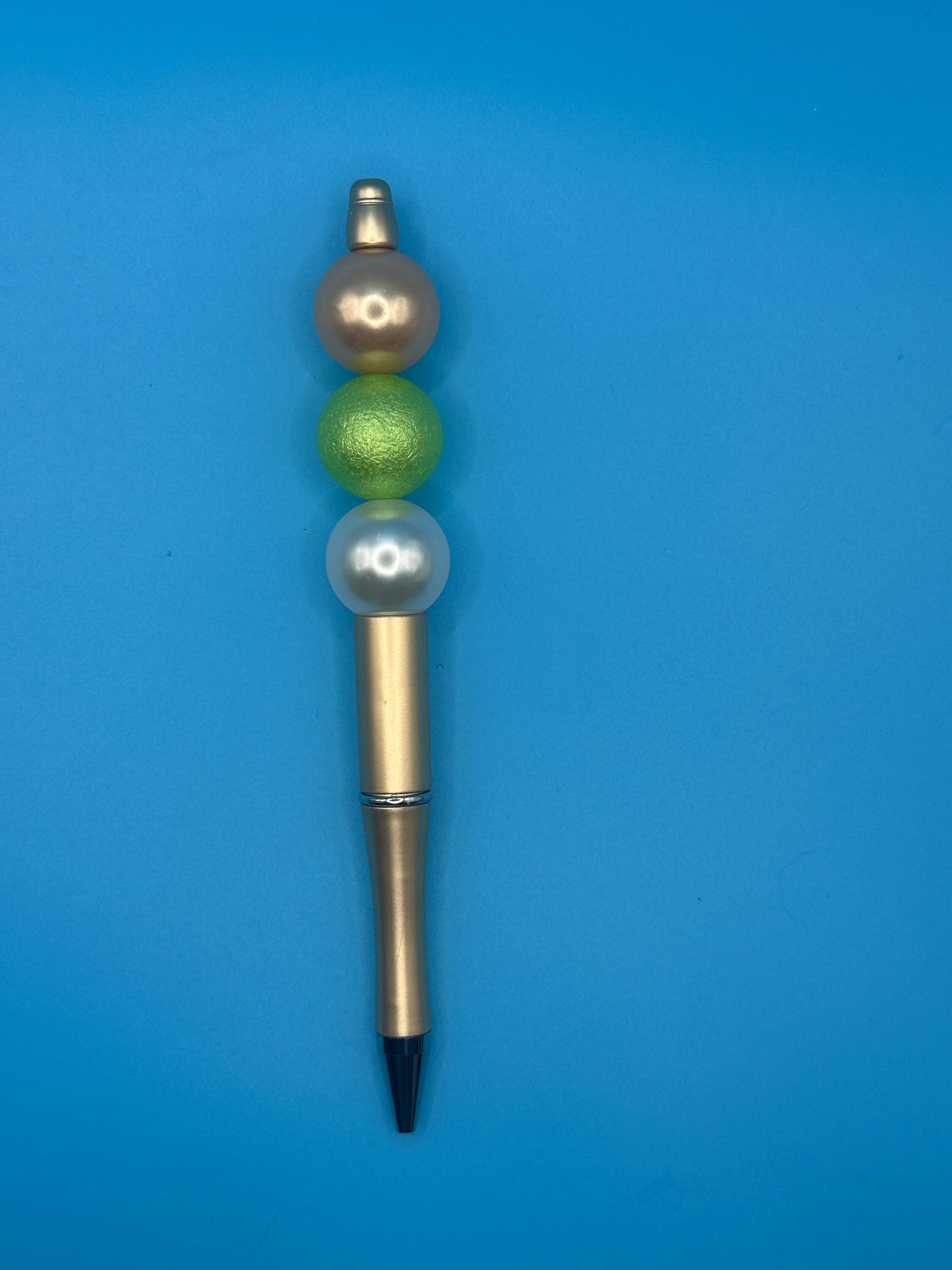 Beaded Ball Point Pen - Gold | Green | Cream