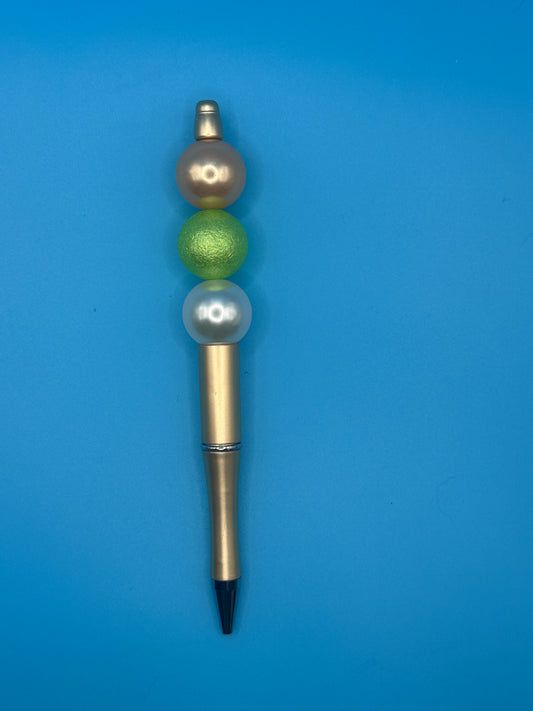 Beaded Ball Point Pen - Gold | Green | Cream