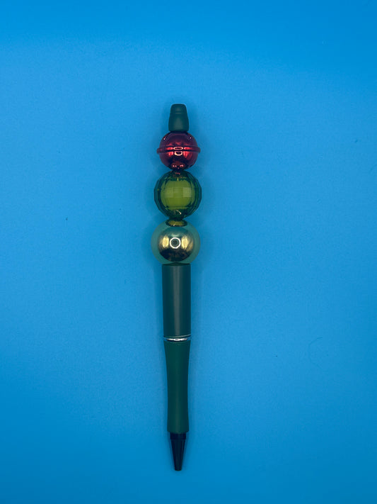 Beaded Ball Point Pen - Green | Gold | Red Bell