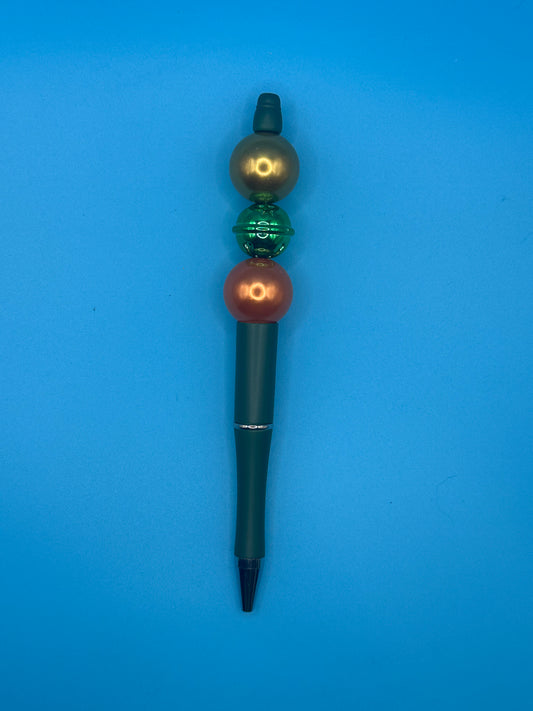 Beaded Ball Point Pen - Green | Gold | Coral