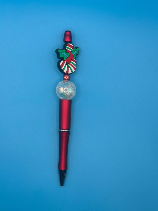 Beaded Ball Point Pen - Red | White | Focal Bead
