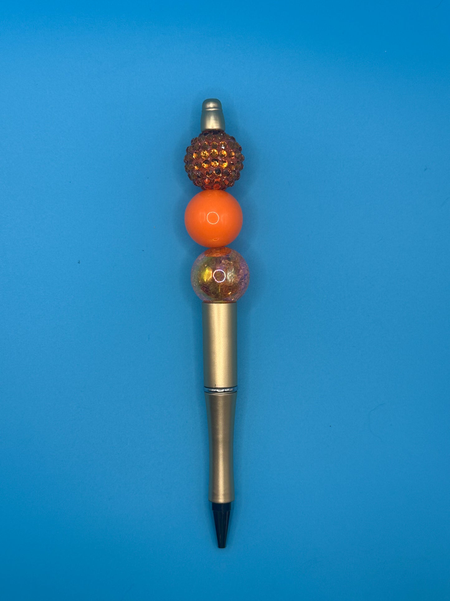 Beaded Ball Point Pen - Gold | Orange | Frosted