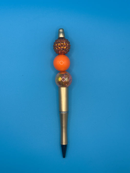 Beaded Ball Point Pen - Gold | Orange | Frosted