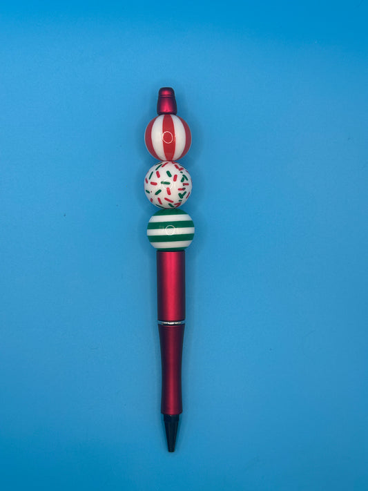 Beaded Ball Point Pen - Red | Stripes | Confetti