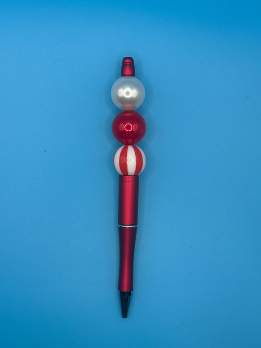 Beaded Ball Point Pen - Red | Stripes | White