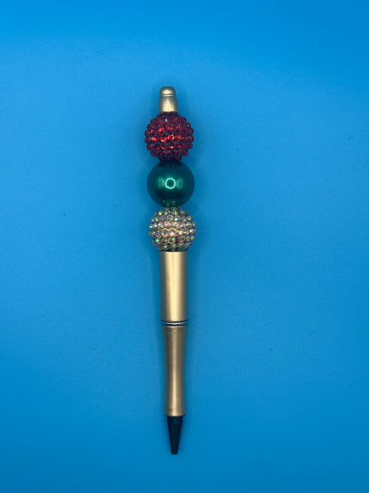 Beaded Ball Point Pen - Gold | Bling | Red