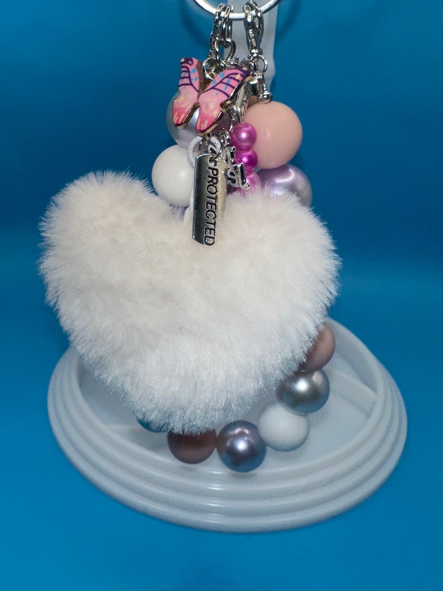 Keychain - Charmed Beaded Wristlet - Faith Based - White/Soft Pink