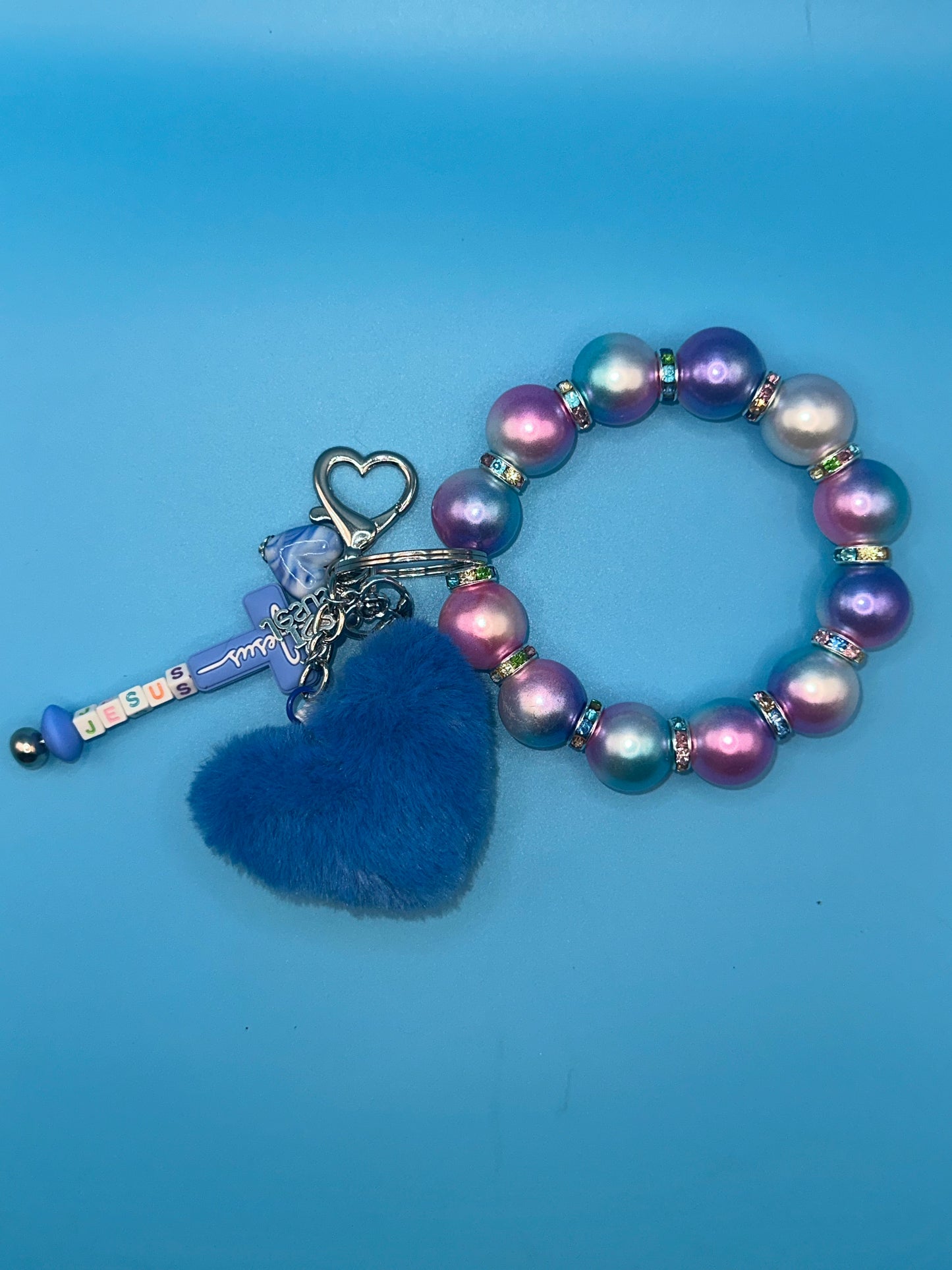 Keychain - Charmed Beaded Wristlet - Faith Based - Blue