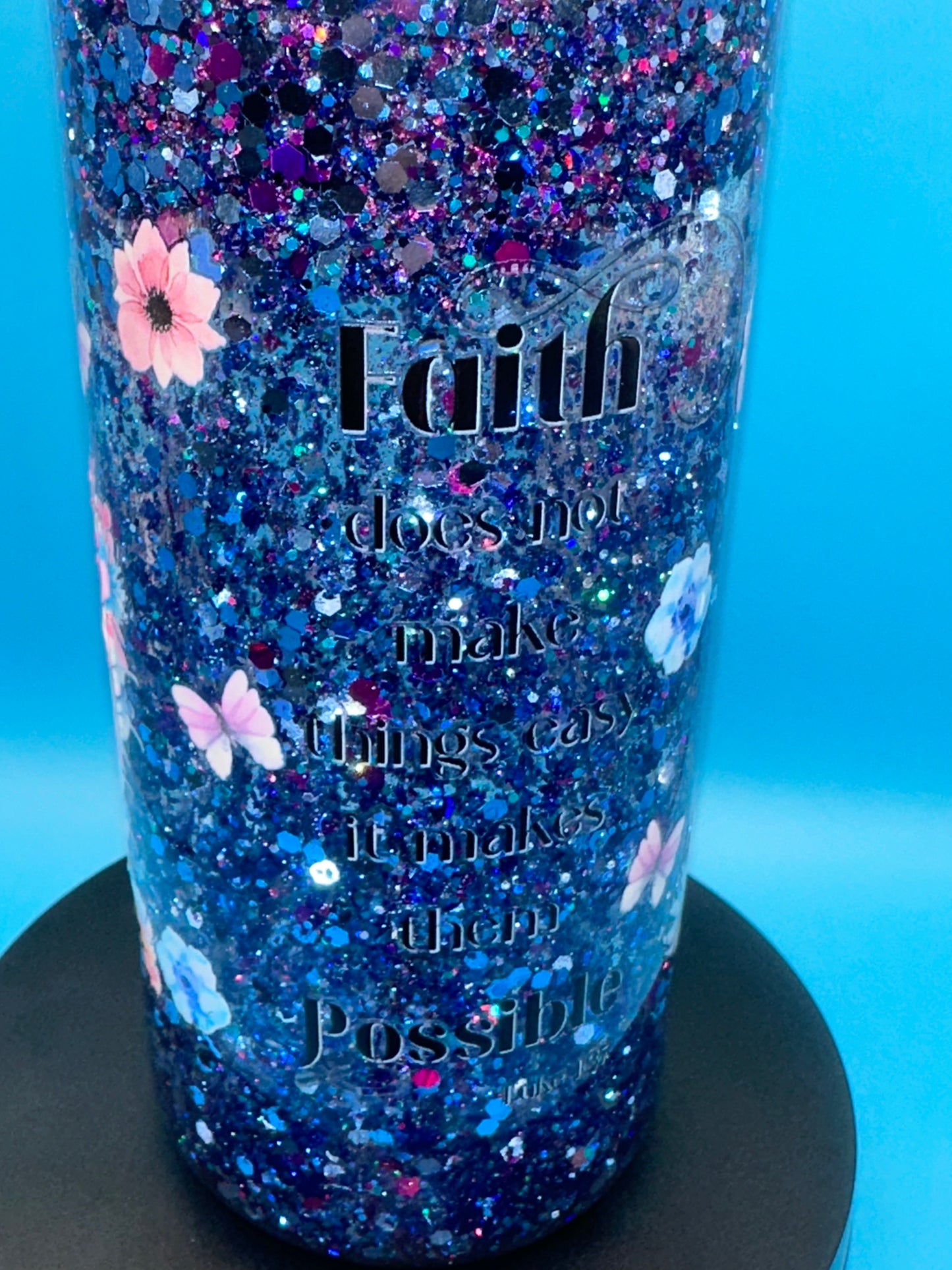Pre-Made 20oz Faith Based Glass Tumbler - Blue/Plain Lid