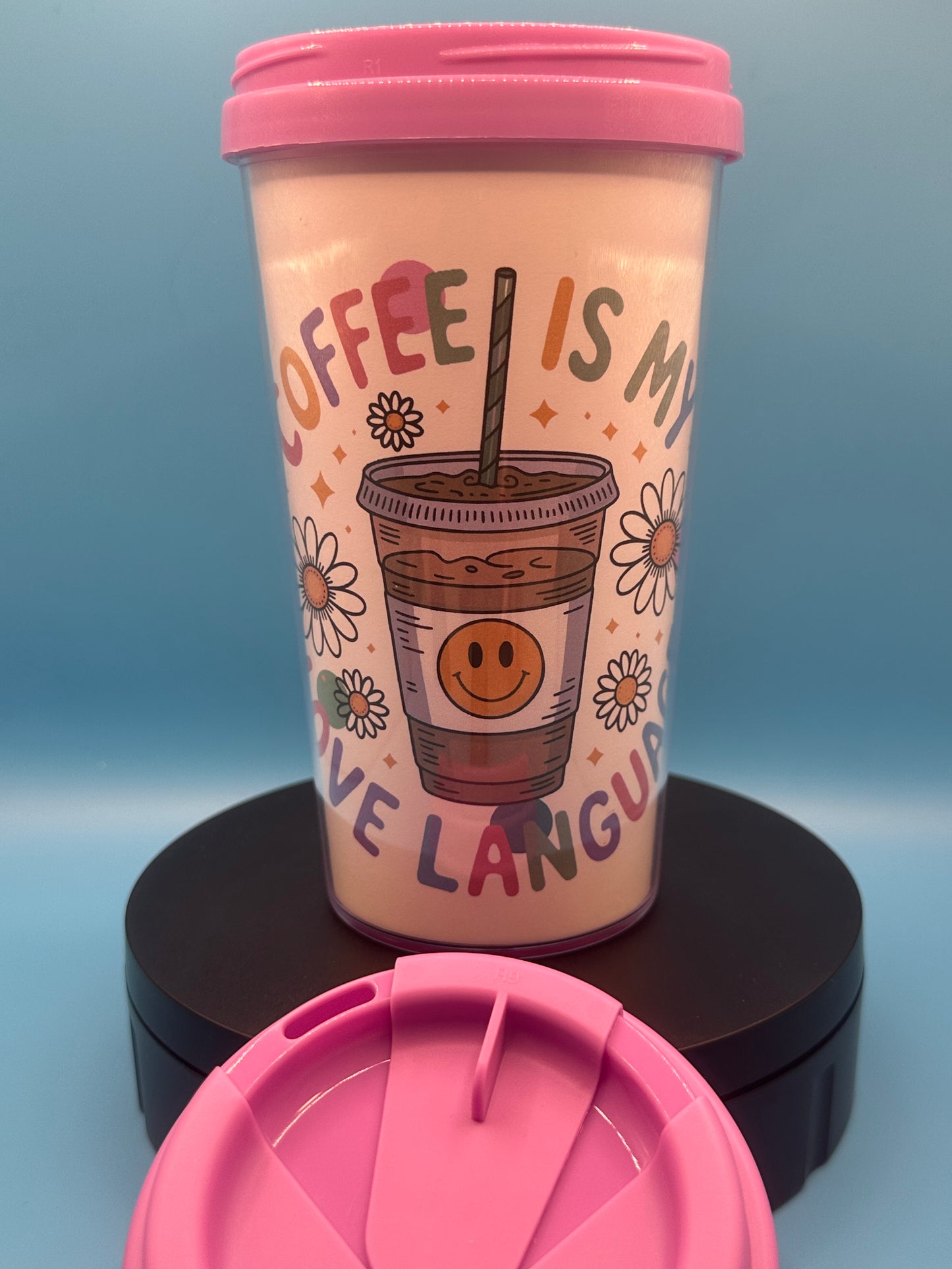 Travel Mug 17 oz - Coffee is Love (white background) - Lilac Pink