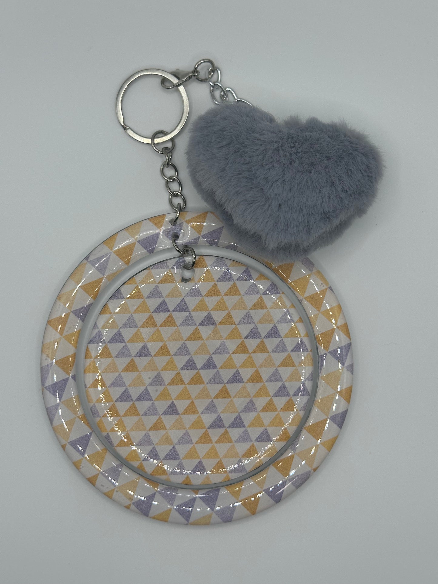 Keychain - Acrylic Bangle Wristlet w/Gray Heart Pom-Pom