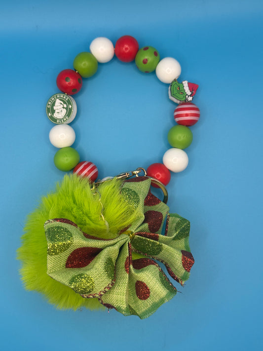 SALE! Keychain - Grinch Beaded Key/Bag Charm