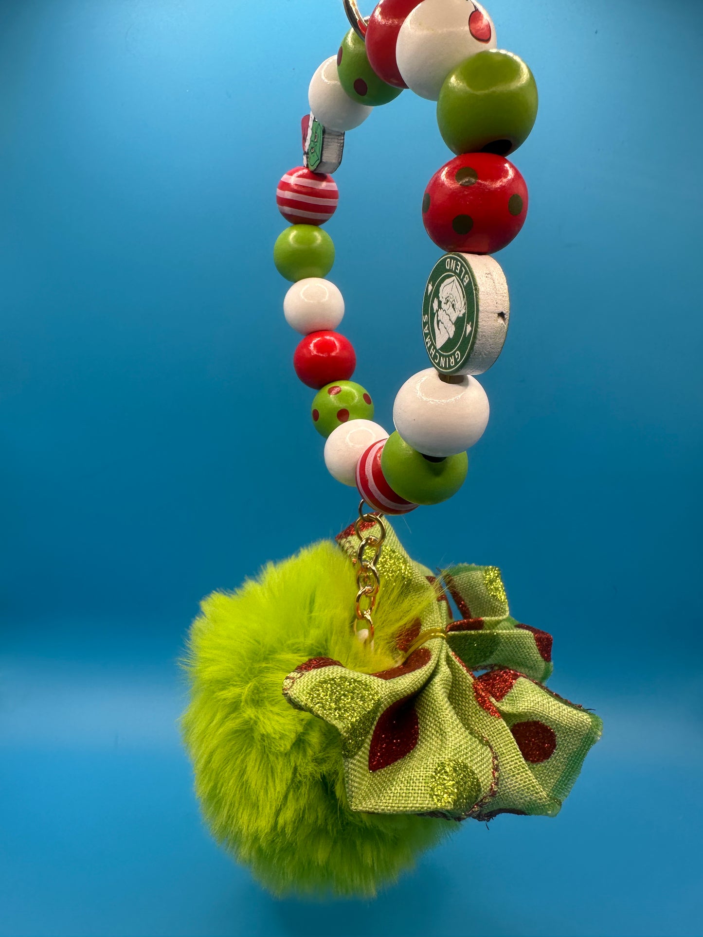 SALE! Keychain - Grinch Beaded Key/Bag Charm