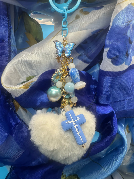 Purse Charm - Keychain - Blue | White Cross