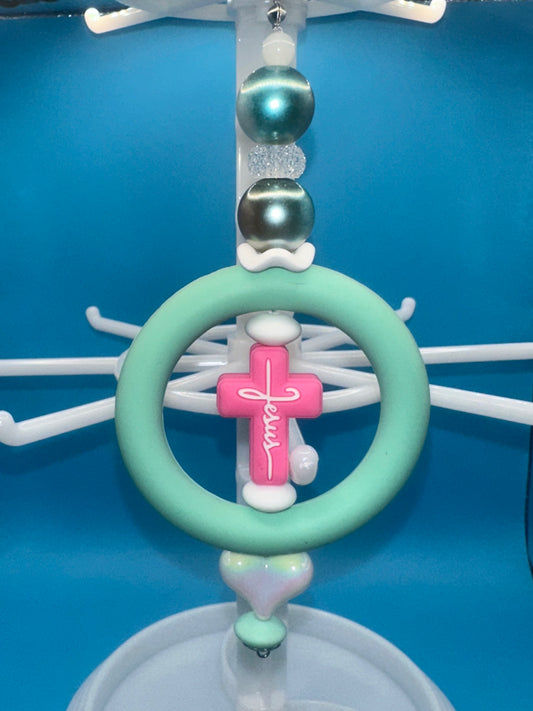Faith Based Purse Charm - Keychain - Pastel Teal | Pink