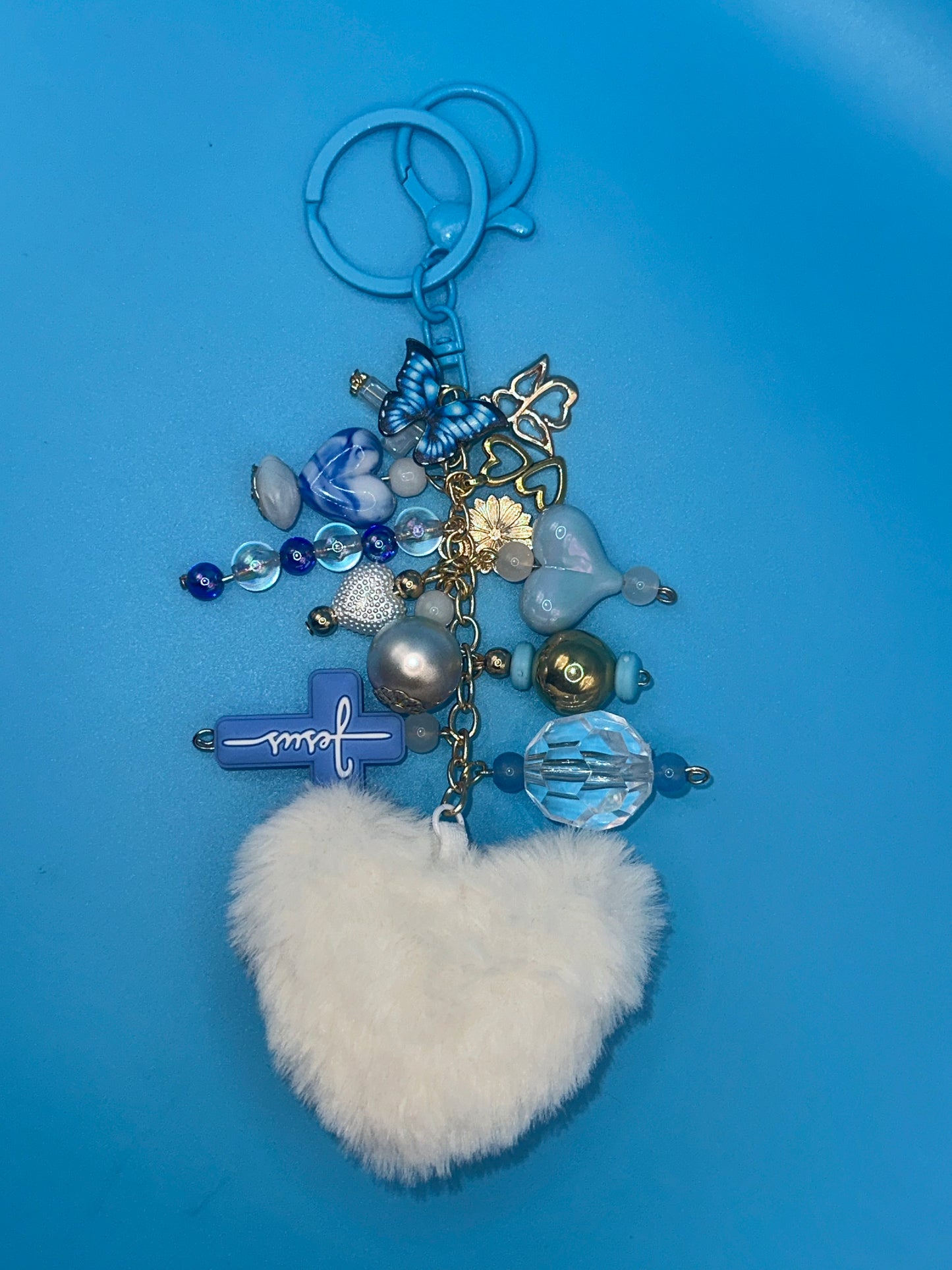 Purse Charm - Keychain - Blue | White Cross