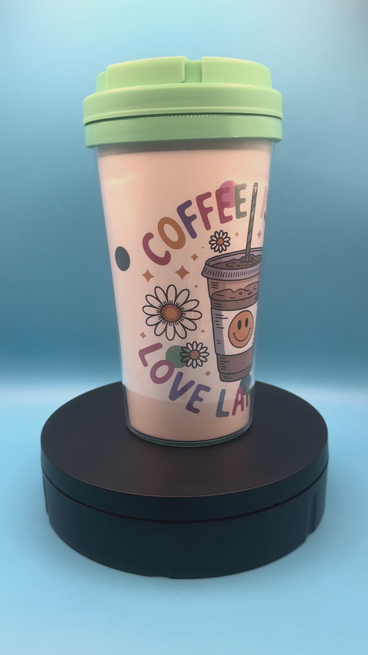 Travel Mug 17 oz - Coffee is Love (white background) - Teal Green