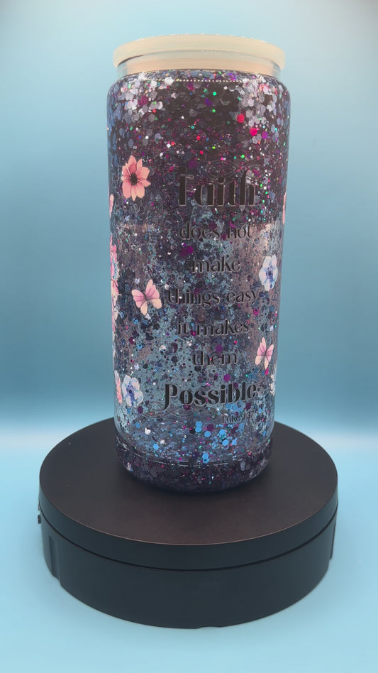 Pre-Made 20oz Faith Based Glass Tumbler - Blue/Plain Lid