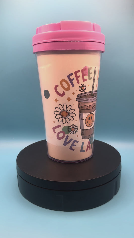 Travel Mug 17 oz - Coffee is Love (white background) - Lilac Pink