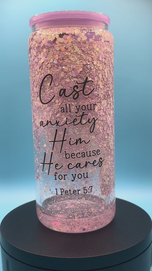 Pre-Made 20oz Faith Based Glass Tumbler - Pink